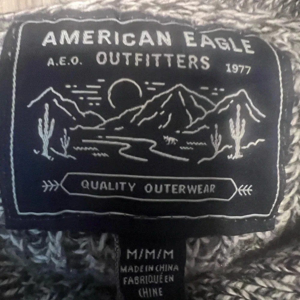American Eagle Outfitters Charcoal and Cream Button-Up Hoodie